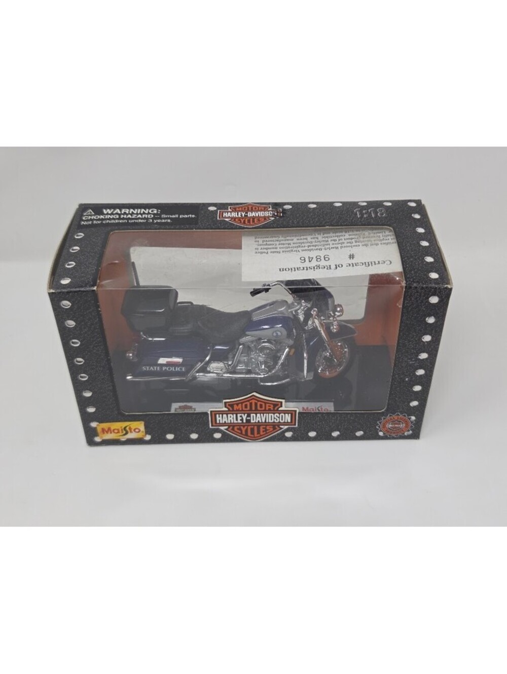 Maisto Harley Davidson Virginia State Police Motorcycle Die Cast COA